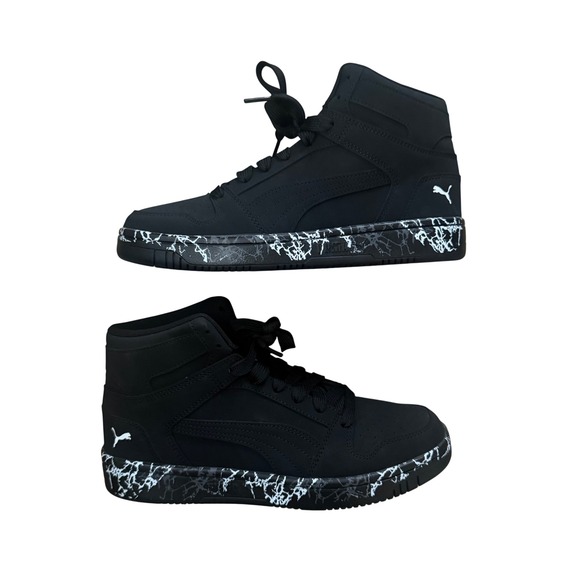 Puma Other - Puma Rebound V6 Marble Mid Black White Sneakers 395114-01 Kids Size 7Y